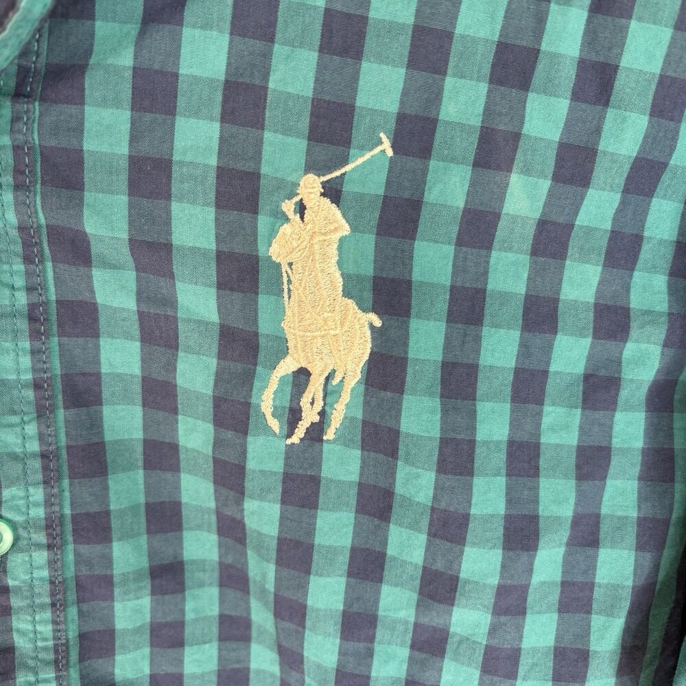 Vintage Polo Ralph Lauren Button Up Shirt, Blue Checkered Small Large Horse Logo - Picture 3 of 7